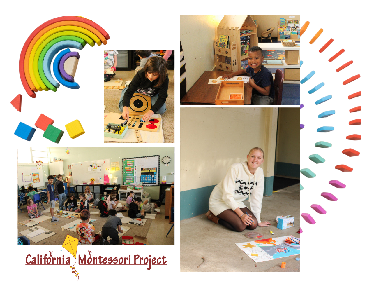 students working on projects inside and outside of the classroom. 